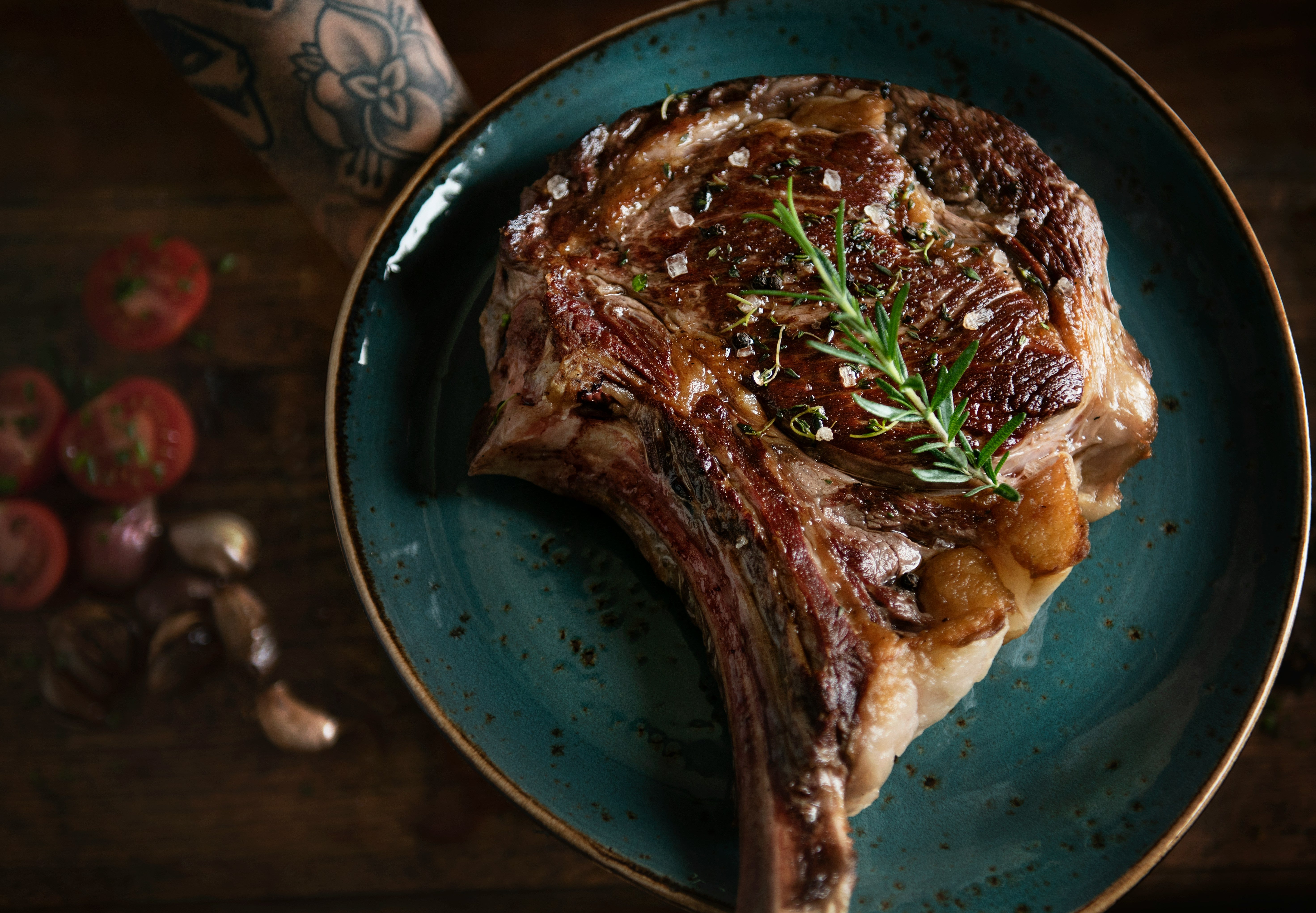 Reverse seared ribeye steak with rosemary